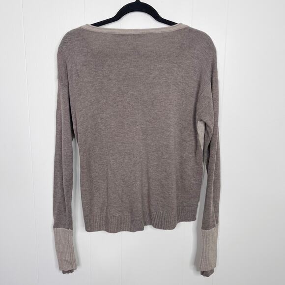 Athleta Small Merino Wool Frisco Sweater Boat Neck Colorblock Cream Brown - Picture 2 of 13